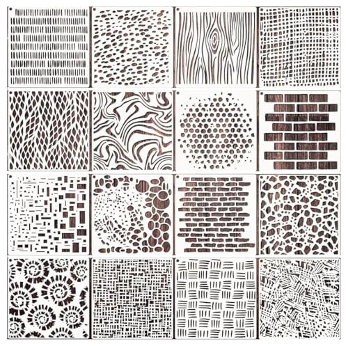 NHQZ 16 plantillas reutilizables para manualidades, texturas para pintar, dibujos en capas, pintura artística, pintura en tarjetas, lienzo, muebles y papel
