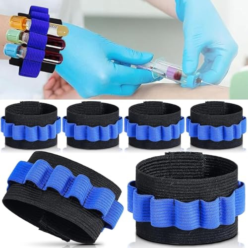 WDCFXY Bracelet Porte-Tube de Prélèvement Sanguin, Organisateur de Collecte de Sang, Lot de 6, Noir et Bleu, Capacité 8 Tubes