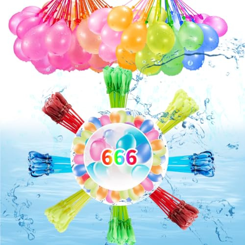 666 st. vattenbomber självstängande, återanvändbara vattenballonger, snabbtorkande vattenbomber för barnpool, snabb fyllning och knut, perfekt för fester, pool och strandspel.