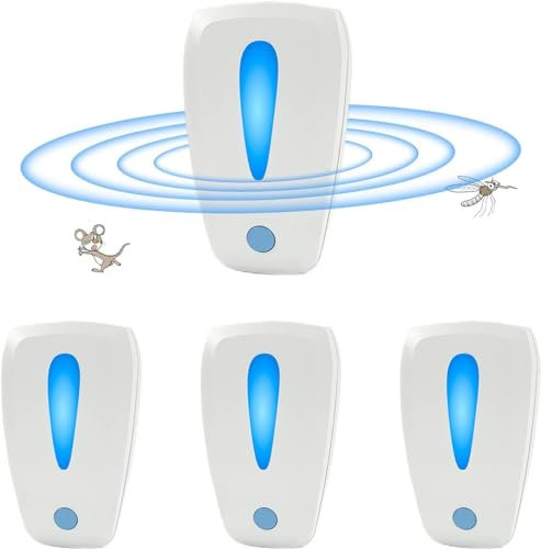 Ultraschall Schädlingsbekämpfer, 4 Stück Mäuseabwehr Mäusevertreiber Ultraschall & Elektronische Insektenschutzmittel, Pest Control Repeller für Mäuse Ratten Mücken Kakerlaken Spinnen Fliegen