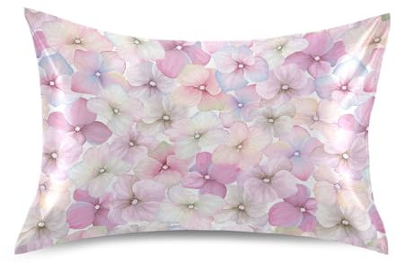 Breathable Cool Silky Soft, Inflorescence Hydrangea Randomly Arranged Moisture Wicking for Hot Sleepers, Hair and Skin Friendly, Smooth Dual Sides Silks Pillow Cover