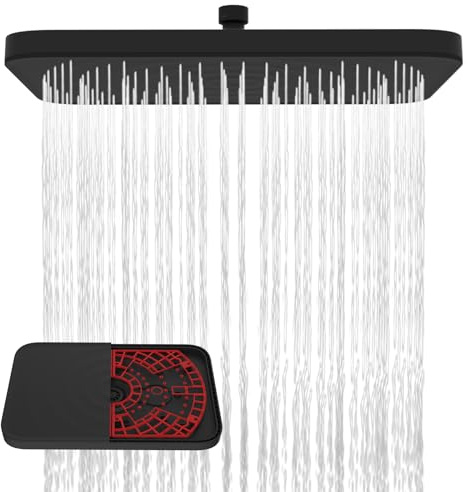 Hibbent Rociador Ducha de Lluvia Autolimpiante, Ducha Fija de 12 * 8 Pulgadas, Cuadrada, de Alta Presión, Negro Mate