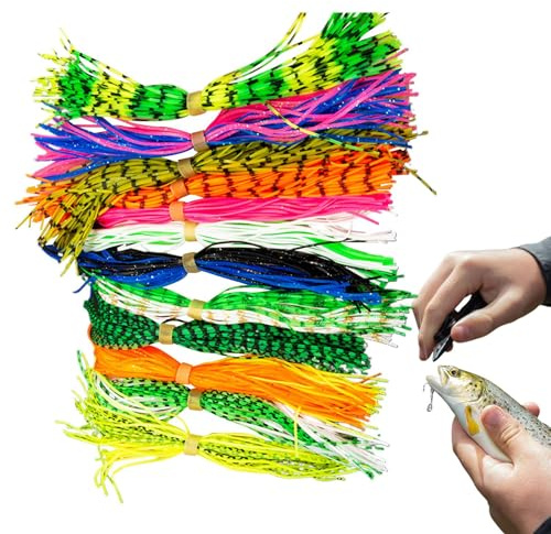 Acunny Lot de 12 Paquets de Jupes d'appât Spinner, matériau Jig Rock | Matériau de Fixation Anti-Mouches, Jambes en Caoutchouc, matériel de pêche en mer, 50 brins pour buzzbaits
