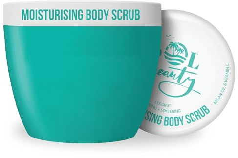 Sol Beauty Exfoliante corporal hidratante y suavizante de coco con azúcar, aceite de coco, aceite de argán y vitamina E. Exfoliante corporal hidratante y vegano. 300 g.