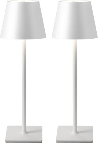 2 Pezzi Lampada da Tavolo LED Ricaricabile Senza Fili – Dimmerabile Touch, 2400mAh, 3 Tonalità (2700K-6000K), Design Moderno per Interno ed Esterno, Camera da Letto, Soggiorno, Giardino, IP54 (Bianco)