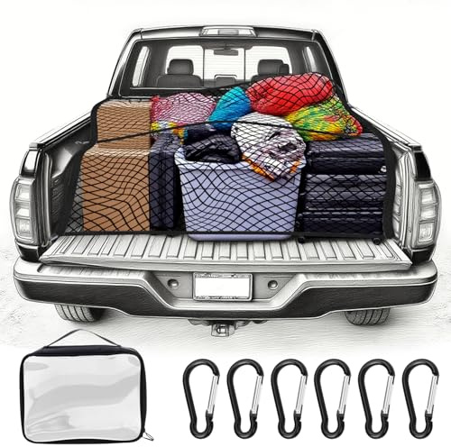 SUPRBIRD Red de Carga Altamente elástica,Red para Equipaje para Coche, 1,2 x 1,2 m, Red de separación para Maletero, fijación de Equipaje, Red de Carga para camioneta, camión, Coche, Caravana