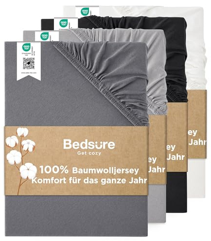 Bedsure Spannbettlaken 180x200cm Baumwolle Jersey - Spannbetttuch Bettlaken bis 40cm, auch für Boxspringbett, Wasserbett & Extra hohe Matratzen, Anthrazit-grau