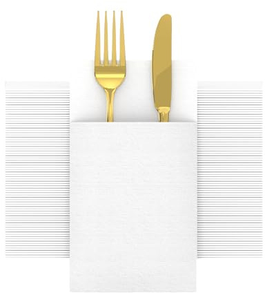 VANHEON 50 Pack Disposable Cloth Like Napkins Built-in Flatware Pocket (White)
