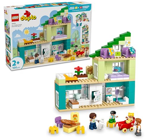 LEGO DUPLO 3 in 1 Modern Family House with Figures - Educational Motor Skills Toy for Toddlers - Interactive Montessori Set w/Doll's House Accessories - Gift for 2+ Year Old Girls & Boys - 10470