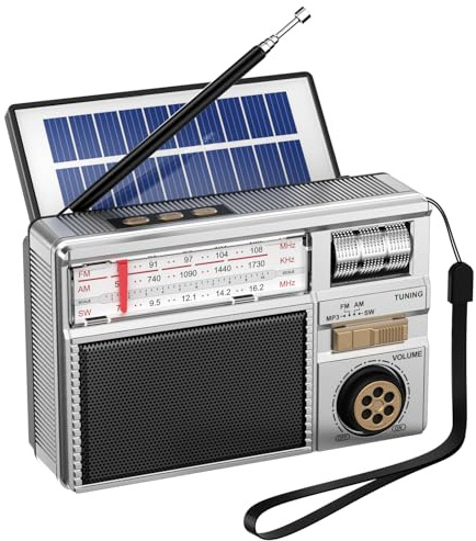 UMUTOO Radio Portative AM/FM/SW Radio Rechargeable Solaire/USB-C, Petit Transistor avec Haut-Parleur Bluetooth, Lecteur TF/USB/AUX pour Famille, Outdoor et Jardin