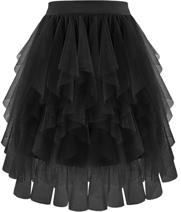 Bbonlineklänning, tyllkjol, knälång, underkjol, cosplay, kjol, kort, danskjol, elastisk tyll, balett, kostymer, karneval, kjol, svart, L