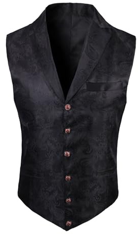 Mymyguoe Herren Weste Steampunk Gothic Karneval Kostüm Vintage Stehkragen Anzugweste Viktorianische Renaissance Smokingweste Zweireihig V-Ausschnitt Anzugwesten Reitwesten Oberteil