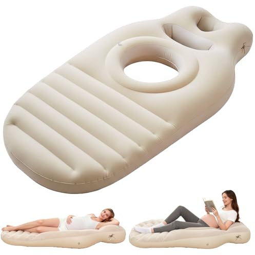 GYHWOFUL Almohada hinchable de maternidad con apertura abdominal, colchón de aire para embarazadas para tumbarse boca abajo, cojín de PVC flocado para el embarazo para aliviar la espalda y el abdomen