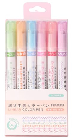 Kurvpennor – 13,5 x 1 x 1 x 1 cm markörer överstrykningspennor med 6 kurvformer, kurva highlighter markörpenna färgglada markeringsupplevelse för journal planerare skolmaterial
