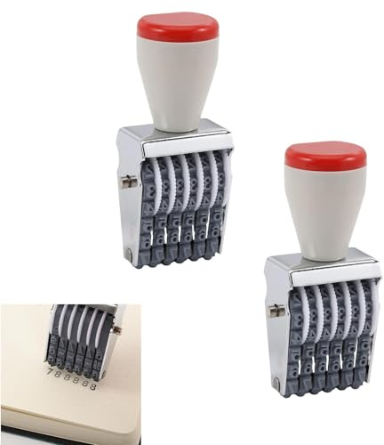 GLOBLELAND 6 Digit Number Stamp Roller 2 Pack Reusable Date Stamp with 0-9 Wheels Rolling Numbering Machine Office Files Packaging Scrapbooking DIY Crafts