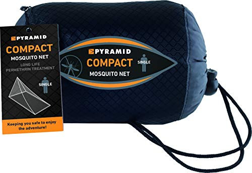 Pyramid Premium Mosquito Net - Compact Single Permethrin Treated in White for Single Bed