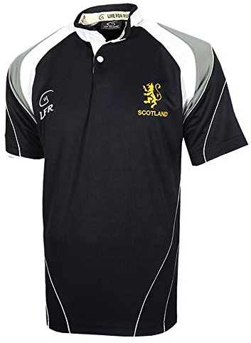 LFR LIVE FOR RUGBY Malham USA Scotland Jersey Polo Breathable Shirt Rampant Lion (Medium) Navy