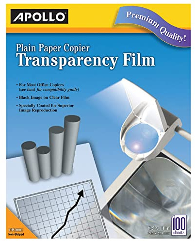 ACCO Brands Transparency Film for Plain Paper Copier, Black on Clear Sheet, Without Stripe, 100 Sheets/Pack (VPP100CE)