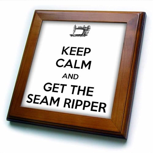 3dRose ft_172006_1 Keep Calm and Get The Seam Ripper, White and Black, Framed Tile, 8 by 8-Inch