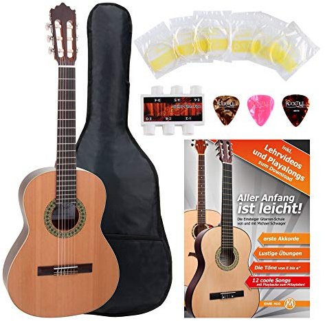 Antonio Calida GC201S 3/4 Gitarr Konsertgitarr Set inkl. 5-delad tillbehörssats (massive ceder filt, mahognyhals, herrsur 581 mm, inkl. gigbag, skola, strängar, plektrum stämningsfester) natur