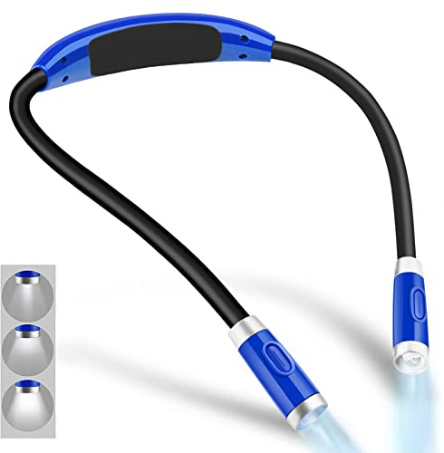 Vekkia Rechargeable LED Neck Reading Light, Book Lights for Reading in Bed, 3 Brightness Levels, Flexible Soft Silicone Arms Comfortable Wear, Long Lasting. Great for Readers, Craft & Knitting