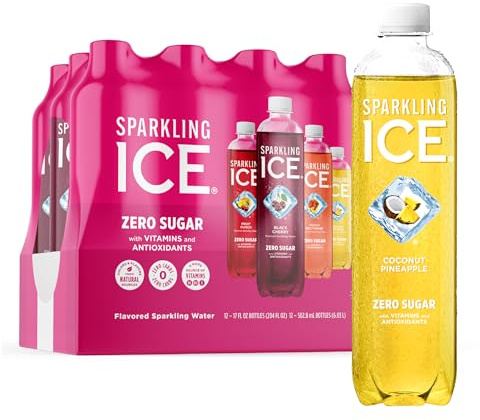 Sparkling Ice Pink Variety Pack, Flavored Sparkling Water, Zero Sugar, and Vitamins and Antioxidants, 17 fl oz, 12 count (Black Cherry, Peach Nectarine, Coconut Pineapple, Fruit Punch)
