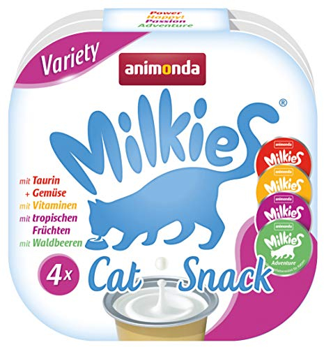 animonda Milkies Variety (15 x 4 Cups à 15 g), leicht verdauliche Katzenmilch für Erwachsene Katzen, praktisches Vorteilspack mit 60 Katzenmilch Cups, Milch-Snack ohne Soja und Zucker