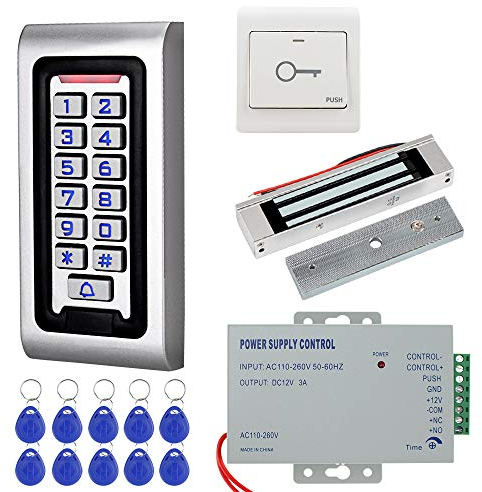 KDL RFID Access Control System Kit Waterproof Controller Keypad with 180kg/350lbs Electric Magnetic Lock, Door Exit Release, for Single Door Entry System