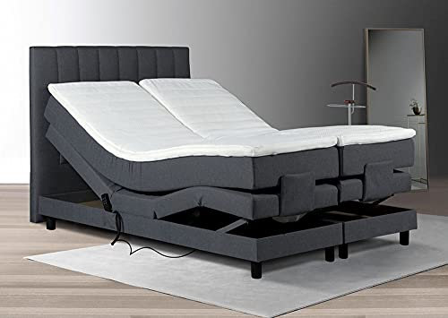 Tesla Dreams Emotion Box Spring Bed 160 x 200 cm Electric Adjustable Mattress 7 Zone Pocket Spring Mattress Topper Visco/Cold Foam H2/H3 Grey, charcoal, 160x200 Visco