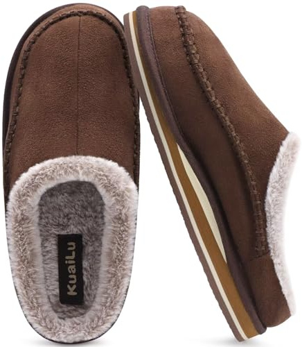 KuaiLu Pantoufles pour support de l'arche hommes Confortable Fausse Fourrure fait Sabot facile à mettre Maison Chaussures Marron Taille 43