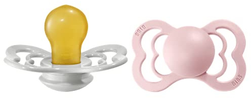 BIBS Supreme Soother 2-Pack, BPA Free Dummy Pacifier, Symmetrical Nipple. Natural Rubber Latex, Size 2 (6-18 Months), Haze/Blossom