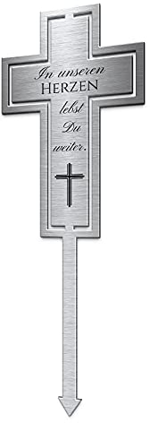 CHRISCK design Kreuz Grabstecker Edelstahl wetterfest | Individuell mit Motiv oder Spruch | Grab Deko für Grab oder Garten Mensch oder Tier für Trauer & Abschied