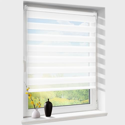 Doppelrollo klemmfix ohne Bohren, Duo Rollos für Fenster & Tür mit Bohren, Version 2026 Weiß B40 x H100cm (Stoffbreite 40 cm), Fensterrollo lichtdurchlässig & verdunkelnd, Klemmrollo Sonnenschutz