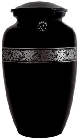 Urne funéraire en aluminium gravée argentée pour cendres humaines adultes – Urne funéraire fabriquée à la main – Sac inclus (noir, souvenir, 177 cm cubes)