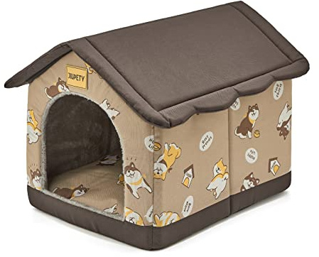 Jiupety Dog House Indoor, M Size Indoor Dog House for Medium and Small Dog, Warm Cave Sleeping Nest Bed for Cats and Dogs, Brown
