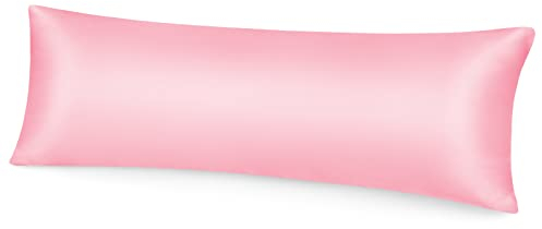 Fittia Satin Kissenbezug Premium Kopfkissenbezug Kissenhülle Haar- und Hautpflege Seidig mit Reißverschluss, 1 Stück, Rosa, 40x145cm