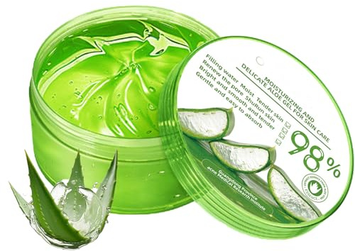 300ml Organic Aloe Vera Gel, 98% Pure Aloe Vera Gel For Face & Body, Aloe Vera Moisturiser For Hydrating & Smoothing Skin, Aloe Vera After Sun Gel, For For Dry Skin, Sunburn, Repair