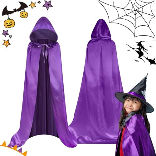 Cape à Capuche,Cape De Vampire,Cape à Capuche Violet pour Halloween,Capes d'halloween,Unisexe Cape à Capuche Halloween,Déguisement de Sorcière,Costume pour Bal Masqué,Halloween,Fête de Famille,110cm