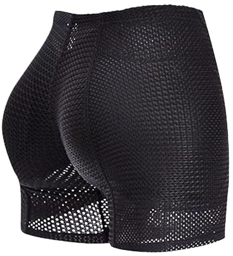 Mujer Bragas con Relleno - Realzador De Cadera Sexy De Gran Tamaño Esponja Extraíble Malla Acolchada Transpirable Cintura Baja Reloj De Arena Push Up Lencería De Culo Falso,Negro,L