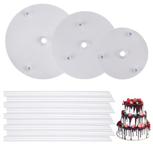 Lahviuu Soporte Para Tartas Reutilizable Base para Tartas ,3 Base de Pastel con 9 Pasadores de Plástico,Soporte Tartas para Uso en Construcción y Apilamiento en Capas