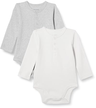 Amazon Essentials Body Henley à manches longues Mixte bébé, Lot de 2, Gris Clair Chiné/Ivoire, 18 mois