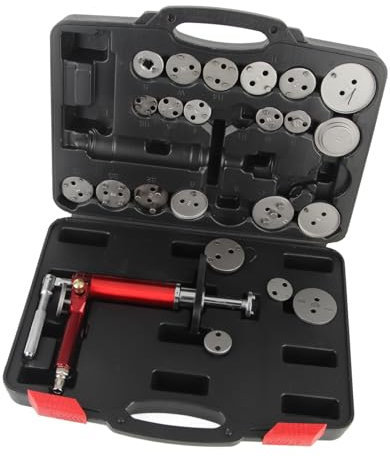 Brilluxa Juego de herramientas de retroceso de pistón de freno de 24 piezas, 45 de acero, 118 psi, universal de alto rendimiento, pistón de disco, pinza de freno, compresor y rebobinado para coche