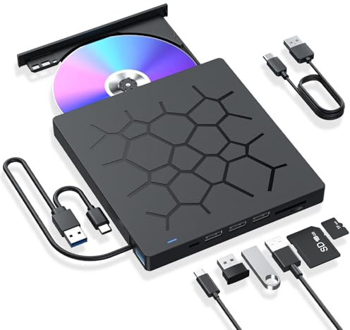 External CD/DVD Drive for Laptop, 7 IN 1 USB 3.0 Portable DVD Player, CD ROM Burner Writer, External Disk Drive, Optical Drive Compatible with Laptop, PC, MacBook, Windows, Mac, Linux OS (7 IN 1)