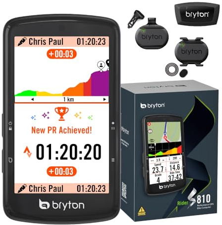 Bryton Rider S810 GPS Bike Computer Sensor Bundle with 3.5 2.5D Color Touchscreen, 50hrs Long Battery Life, Offline Europe Map, Navigation with Turn-by-Turn Follow Track, ANT+/BLE Connectivity