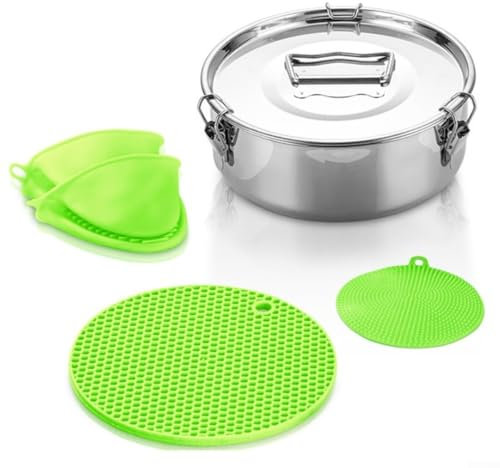 Besttoolifes Stapelbare Dampfgarer-Einsatzpfannen mit Schlinge für Topfzubehör – Topf im Topf, Backen, Aufläufe, Lasagnepfannen, Lebensmitteldampfer für Schnellkochtopf, austauschbare Deckel