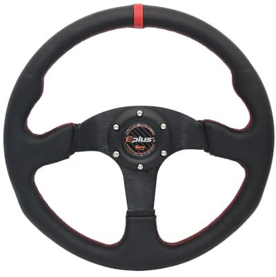 Volante Desplazado Volante deportivo con estilo for coche, Universal, 14 pulgadas, 350MM, retroadaptación de aluminio, modificado, rojo, amarillo(PVC-RED)