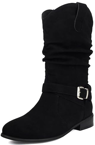 LarDorLin Donna Punta Rotonda Comodo Esteriore Stivali Chelsea Suede Inverno Classico Tacco Basso Slouchy Riding Polacchine Casuale Nero Numero 39 EU (40 CN)