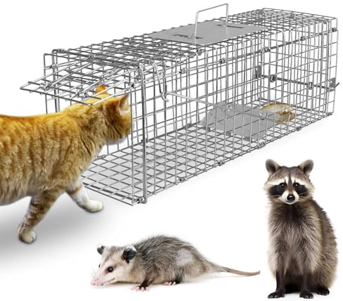 TeqHome Live Animal Cage Trap, Collapsible Humane Live Animal Cage Trap