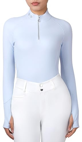Charmsphere Women Riding Shirt – Equestrian Long Sleeve Training Top for Horseback Riding, Slim Fit Schooling Apparel Alice Blue L