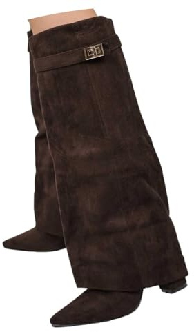 pvucpot Stivali Invernali Lunghi da Donna con Tacco A Blocco Boots da Equitazione Slip-on in Pelle Scamosciata Stivali di Transizione for L'outdoor Boots da Cowboy Western Medievali retrò